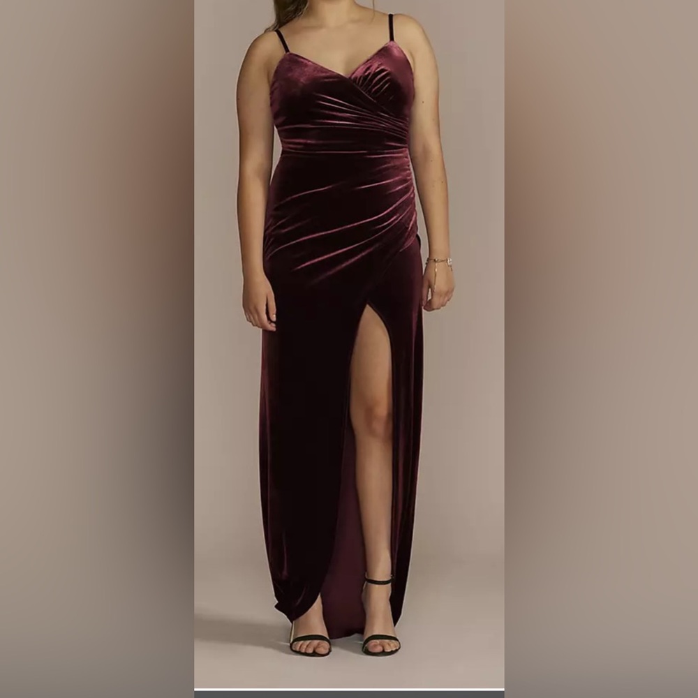 JULES AND CLEO Long Velvet V-Neck Wrap Sheath Dress size 14